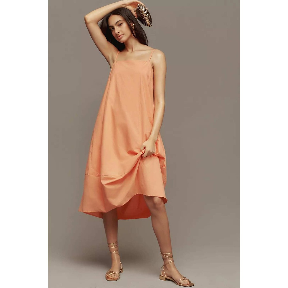 Self Contrast Bare Sleeveless Barrel Midi Dress Coral Pink Cotton XS SCD-7375